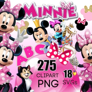 Minnie PNG, Minnie Clipart, Minnie SVG, Letras da fonte Minnie para download digital para aniversário ou artesanato da Minnie