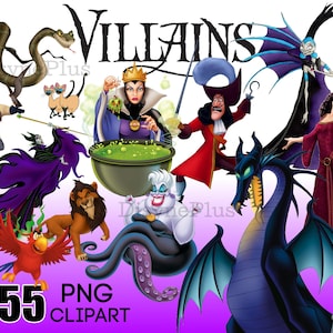 Clipart PNG dei cattivi, download digitale dei cattivi, camicie della regina cattiva di Capitan Uncino Malefica, arredamento stampabile dei cattivi, drago png