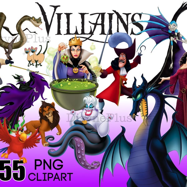 Villains PNG Clipart, Villains Digital Download, Maleficent Captain Hook Evil Queen shirts, Villains printable decor, dragon png