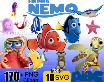 Nemo Dory Clipart, SVG Digitale Download, Nemo PNG, Gratis SVG, Onder de Zee verjaardagsuitnodiging, kinderen vis decor, transparante achtergrond