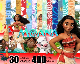 モアナのペーパー、モアナのPNG、モアナのクリップアート、島のスクラップブック用紙、ハワイのペーパー、モアナの誕生日の印刷物、モアナのクリップアート