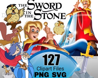 Sword in the Stone PNG SVG Clipart Bundle, Wizard SVG, The Sword in the Stone Clip Art