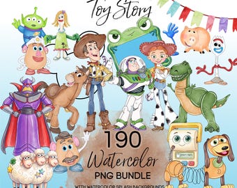 Toy Story 5 Watercolor Clipart, Toy Story PNG, Hand painted Buzz Lightyear Woody PNG, Watercolor PNG