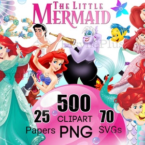 La petite sirène SVG PNG Clipart Bundle, Ariel Png, princesse PNG, svg de la petite sirène, gobelet petite sirène