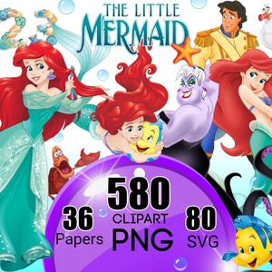 La Sirenetta SVG, Ariel PNG Clipart Bundle, La Sirenetta Png, Principessa PNG, Compleanno della Sirenetta, Sublimazione della Sirenetta