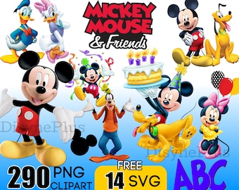 Micky PNG, Maus Clipart, Micky SVG, Micky Geburtstag Printables, Donald Goofy png, Gänseblümchen png Clipart