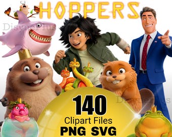 Hoppers SVG, Hoppers PNG Clipart Bundle, Hoppers Png, Animals Beaver PNG, Hoppers birthday, shirt iron on, Movie Hoppers Sublimation