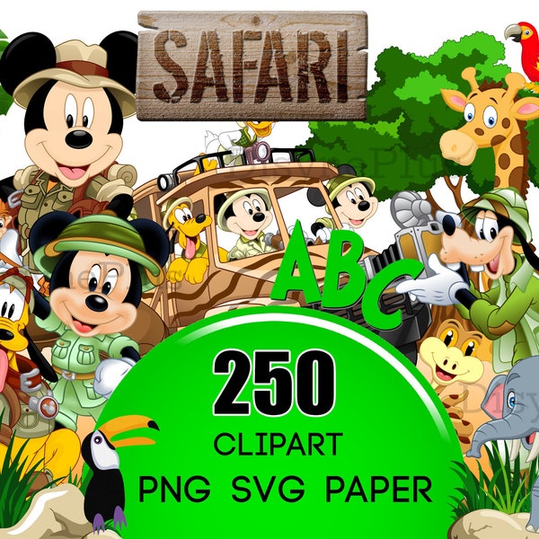 Mickey Safari PNG, Mickey Safari SVG, Mickey Safari Clipart, Mickey Digital Papers, Compleanno di Topolino, Regno animale PNG, Regno animale SVG