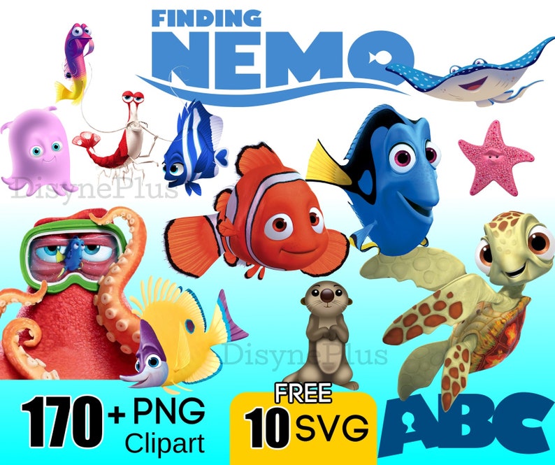 Nemo Dory Clipart SVG Digital Download, 170+ PNG 10 Free SVG shirts birthday invitation under the sea decor transparent background nemo 