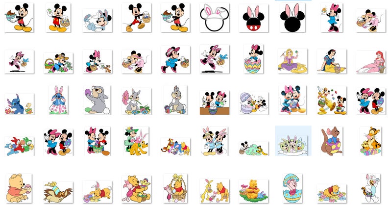 Mickey Easter Clipart, Kids Easter PNG, Winnie Pooh Easter clip art, Easter Bunny png, Spring Break Vacation PNG, Springtime png afdrukbaar afbeelding 3