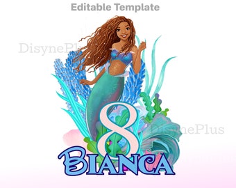 EDITABLE Little Mermaid PNG, African American Little Mermaid Birthday Template, Mermaid Birthday Clipart, Little Mermaid Birthday Shirt