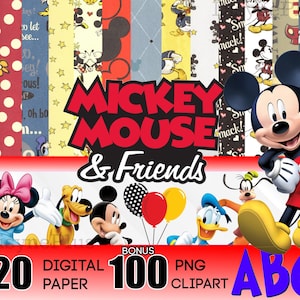 Mickey Digital Paper, Mickey PNG, Mickey Clipart, Vintage Papers, Make our own Mickey Invitation or Shirt