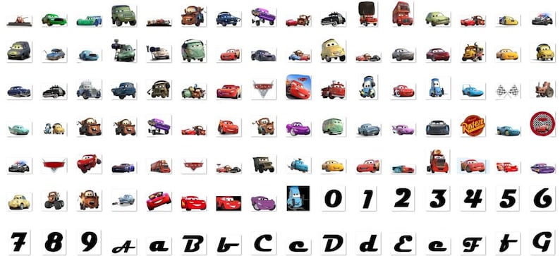Bilar PNG Clipart, Bilar SVG, Flygplan och Bilar Födelsedagspaket, Direkt Nedladdning Lightning McQueen Mater, Bilar Typsnitt bild 7
