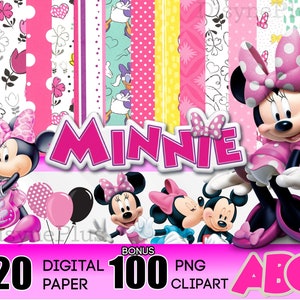 Minnie Digital Paper, Minnie PNG, Minnie Clipart, Minnie Cake Topper, Minnie shirt, Minnie Birthday, Baby Shower