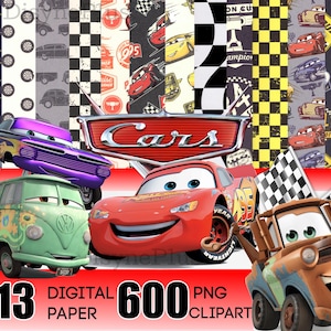 Carta digitale Cars, Clipart PNG Cars, Saetta McQueen PNG, Download istantaneo, Compleanno Pixar Cars, Clip Art PNG Mater
