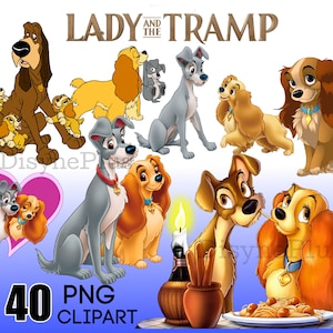 Lady and the Tramp PNG, Lady and the Tramp clipart, Instant Digital Download for shirts, cake toppers, and more