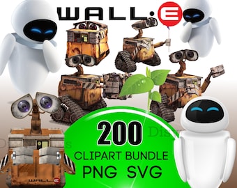 Wall-E PNG SVG Clipart Bundle, Wall E movie clip art, Walle png for cricut, birthday, iron ons and more