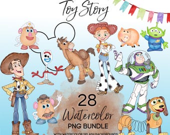 Toy Story Watercolor Clipart, Toy Story PNG, Hand painted Buzz Lightyear Woody PNG, Watercolor PNG