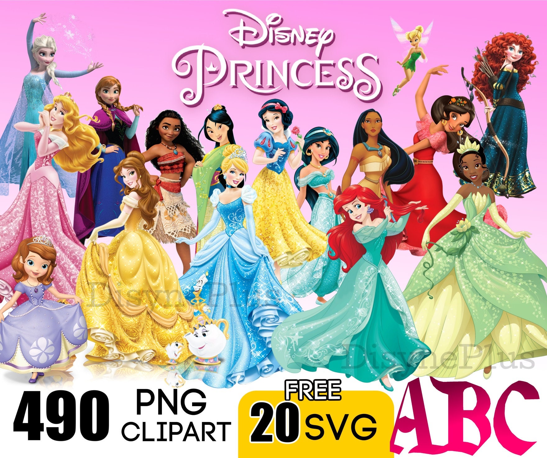 Disney Princess Clipart with Free SVG Digital Download printable Imag…
