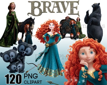 Brave Clipart, Merida PNG, Merida Instant Download, 120 PNG princess printable for crafts shirts birthdays iron on sublimation