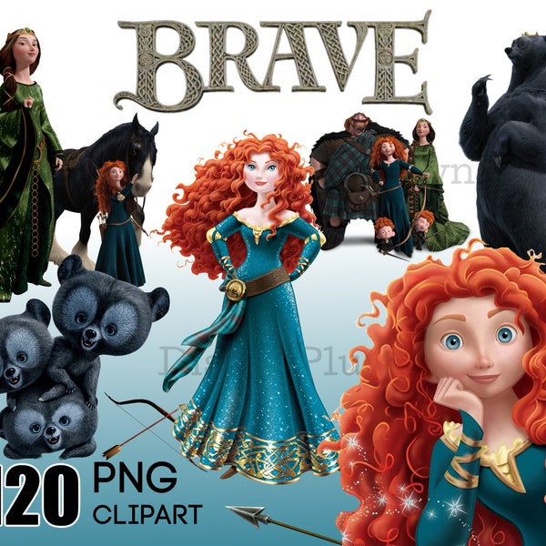 Brave Clipart, Merida PNG, Merida Instant Download, 120 PNG princess printable for crafts shirts birthdays iron on sublimation