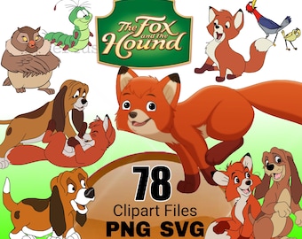 Fox and the Hound PNG SVG Clipart Bundle, Fox and the Hound Cricut and Silhouette Files, For Fox and Hound sublimation, iron on shirt