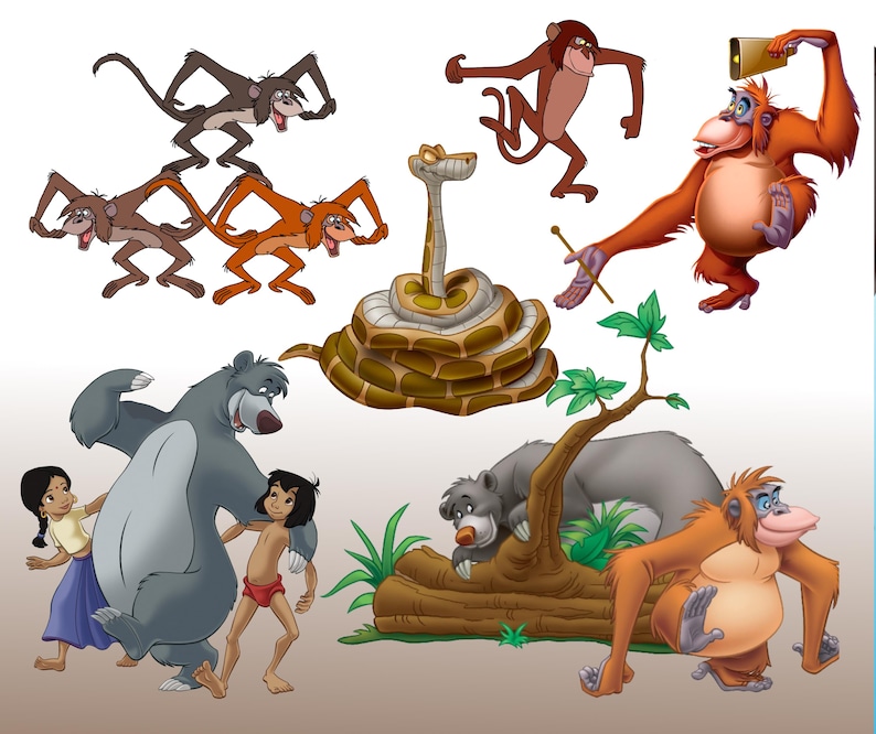 El libro de la selva PNG, clipart de El libro de la selva, SVG de El libro de la selva, Mowgli Baloo, camiseta de El libro de la selva, descarga instantánea de alta calidad, cumpleaños de la selva imagen 3