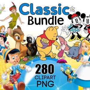 Classic Mickey PNG Clipart Bundle, Winnie the Pooh png, Alice in Wonderland png, Dumbo clipart, Mickey Baby Shower diy