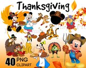Mickey Thanksgiving Clipart, Kids Thanksgiving PNG, Minnie Autumn Fall clip art, Winnie pooh Fall printable