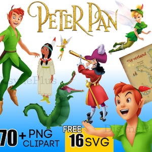 Peter Pan PNG Clipart, Neverland SVG, Captain Hook Instant Digital Download, Tinker Bell Baby Shower Printables, Never Grow Up, Pirate Ship