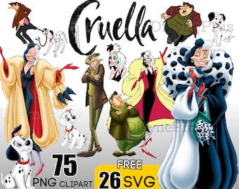 Cruella PNG, Cruella De Vil SVG, Cruella svg, Villanos svg png clipart, Dálmatas SVG, Dálmatas villano png clipart, Camisa Cruella