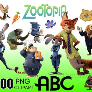 Zootopia Clipart Digital Download, 100 PNG transparent background animals cartoon movie clipart