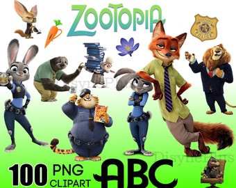 Zootopia Clipart Digital Download, 100 PNG transparent background animals cartoon movie clipart