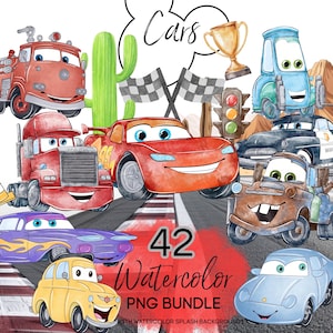 Cars Watercolor Clipart, Cars PNG, Hand painted Lightning McQueen PNG, Watercolor PNG