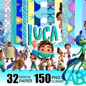 Luca Digitales Papier, Luca PNG, Luca Clipart, Luca Alphabet, Luca Scrapbookpapier, Luca Geburtstag, Meerjungfrau Schriftart, Luca Shirt