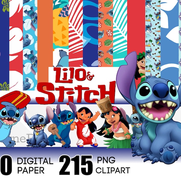 Lilo and Stitch Digital Paper, Lilo Stitch PNG Clipart Instant Download, Stitch PNG, Lilo Stitch Birthday, Stitch clipart, Lilo Stitch shirt