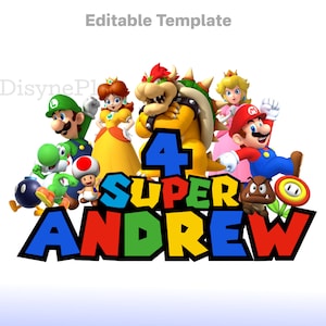 EDITIERBARE Super Mario PNG, Mario Bros Geburtstagsvorlage, Mario Luigi Clipart, Mario Prinzessin Peach PNG, Mario Kuchendeckel Geburtstagsshirt