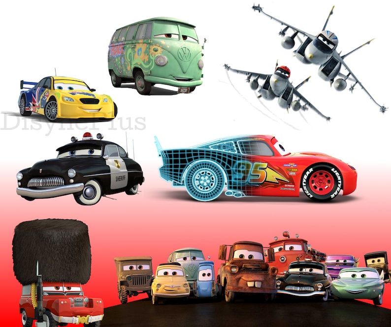 Bilar PNG Clipart, Bilar SVG, Flygplan och Bilar Födelsedagspaket, Direkt Nedladdning Lightning McQueen Mater, Bilar Typsnitt bild 3
