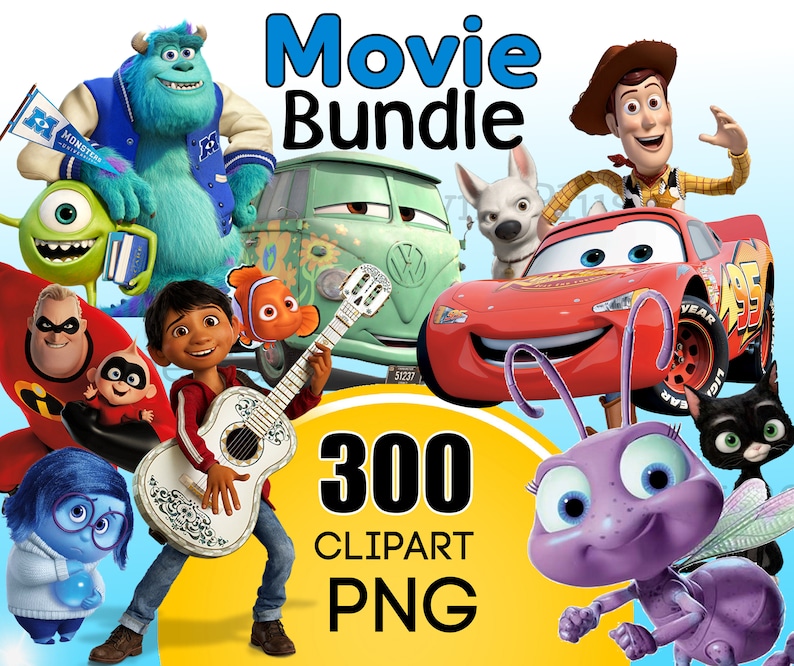 Movie Bundle PNG Clipart, Incredibles Up PNG, Toy Story Clipart, Coco Cars Alice in Wonderland inside out Clipart, Nemo png image 1