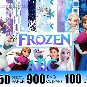 Può includere: Set di carta digitale e clipart a tema Frozen con personaggi del film, tra cui Elsa, Anna, Olaf, Kristoff e Sven. Il set include 50 carte digitali, 900 immagini clipart PNG e 100 file SVG.