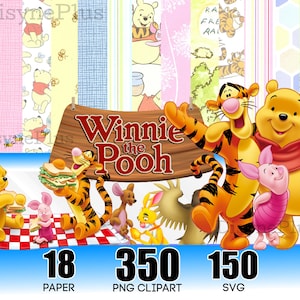 Carta digitale Winnie the Pooh, Winnie the Pooh PNG, Carta pastello per album, Compleanno, Baby shower o lavoretto Winnie the Pooh, orsetto pooh