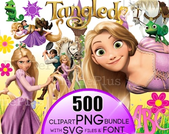 Tangled PNG Mega Bundle, Tangled SVG, Flynn Rider svg, Rapunzel png, Princess svg, Princess PNG, Tangled Birthday,