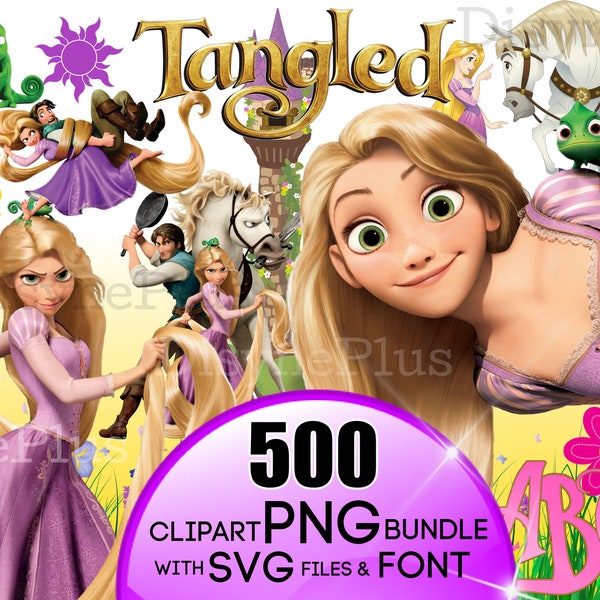 Tangled PNG Mega Bundle, Tangled SVG, Flynn Rider svg, Rapunzel png, Princess svg, Princess PNG, Tangled Birthday,