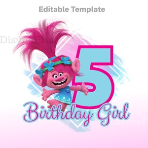 EDITIERBARE Trolle PNG, Poppy Trolls Geburtstagskind Vorlage, Mohn Clipart PNG, Trolls Girl Cake Topper, Trolls Geburtstagsalter Shirt