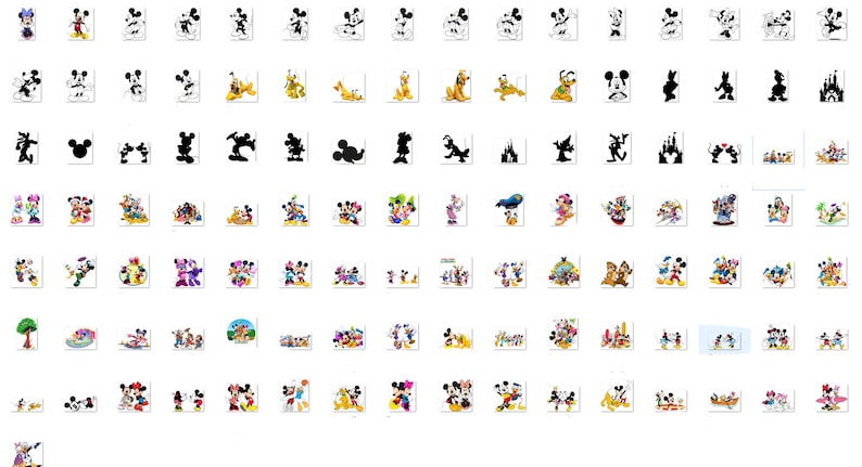 May include: A collection of 81 colourful cartoon images featuring Mickey Mouse and his friends. The images depict various scenes and activities, including Mickey Mouse and Minnie Mouse holding hands, Mickey Mouse driving a car, and Mickey Mouse and his friends playing in a park.