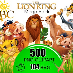 Digital Lion King Clipart, Lion King PNG, SVG Digital Download, 500 High Quality Files, Amazingly cute Simba and Pumbaa Printable images image 1