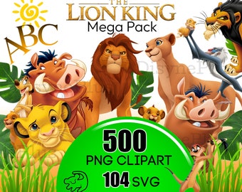 Clipart numérique Le Roi Lion, Le Roi Lion PNG, téléchargement numérique SVG, 500 fichiers de haute qualité, images imprimables incroyablement mignonnes Simba et Pumbaa