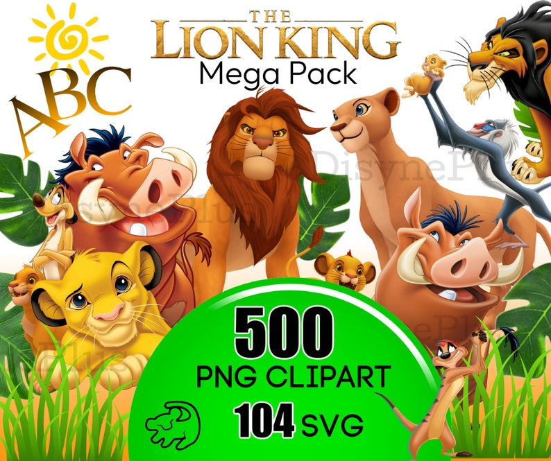 Digital Lion King Clipart, Lion King PNG, SVG Digital Download, 500 High Quality Files, Amazingly cute Simba and Pumbaa Printable images image 1