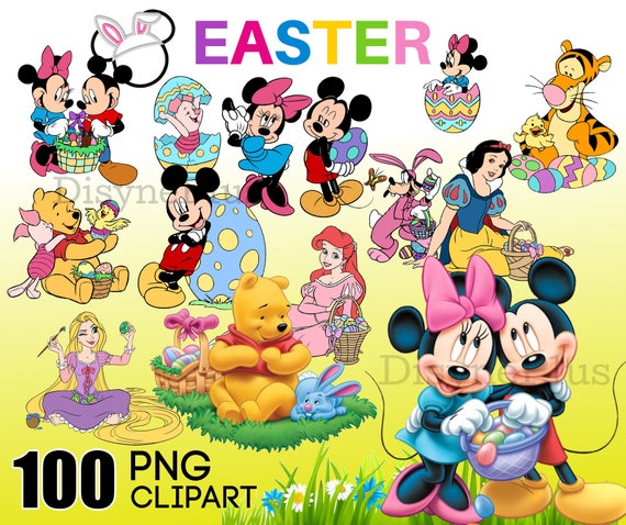 Mickey Easter Clipart, Kids Easter PNG, Winnie Pooh Easter clip art, Easter Bunny png, Spring Break Vacation PNG, Springtime png printable