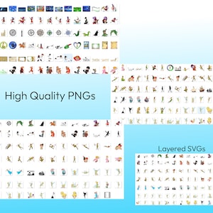 May include: A collection of high-quality PNG and layered SVG images featuring Peter Pan and Tinkerbell. The images depict various poses and expressions of the characters, including flying, fighting, and smiling. The images are perfect for use in digital projects, such as websites, social media, and presentations.